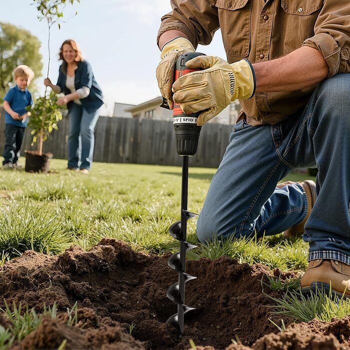 Бур для земляного буріння, діаметр 8x60 см, для стовпів, з шестигранним хвостовиком 3/8 дюйма, бур для копання ям, насадка для буріння отворів для встановлення садових стовпів та огорож
