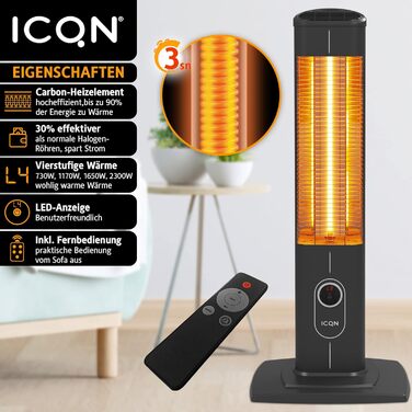 Окремостоячий обігрівач для патіо ICQN потужністю 2300 Вт 4 режими нагріву з пультом дистанційного керування Карбоновий інфрачервоний обігрівач для використання в приміщенні та на вулиці Обігрівач для патіо Цифровий дисплей (стандартний 2300 Вт)