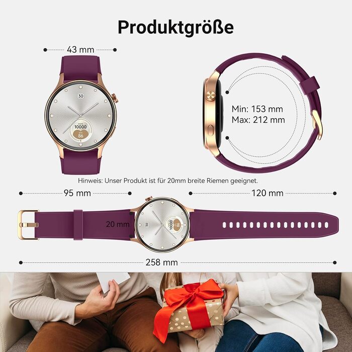 Жіночий круглий смарт-годинник із функцією телефону 1,32-дюймовий AMOLED-дисплей, фітнес-годинник із понад 110 спортивними режимами та 3ATM, фітнес-трекер для iPhone/Android, крокомір із монітором серцевого ритму/SpO2/монітором сну фіолетовий