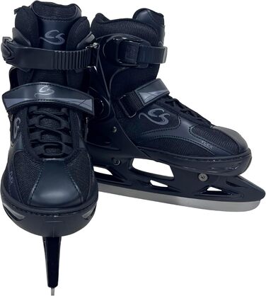 Регульовані ковзани Cox Swain Black Ice, взуття для катання на ковзанах для дітей, підлітків та дорослих вагою до 100 кг, попередньо заточене лезо з нержавіючої сталі, м&39який черевик, чорний, розмір M (37-40) Чорний S (33-36)