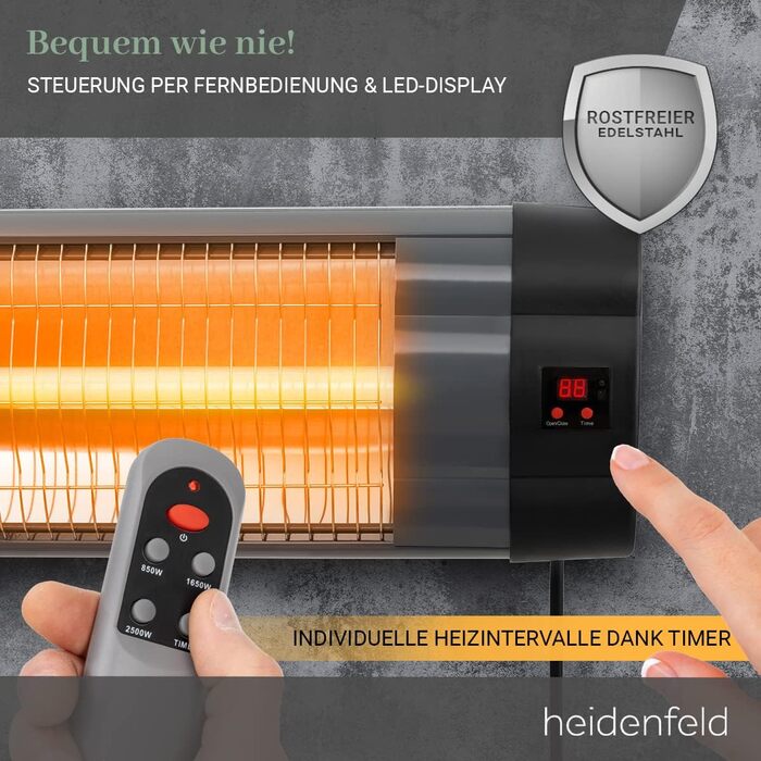 Інфрачервоний обігрівач Heidenfeld IH100 Комплект 3-в-1 - 2500 Вт - Пульт дистанційного керування - Штатив - Захисний чохол - Обігрівач для патіо - Інфрачервоний обігрівач - Обігрівач для пеленального столика (IH100)