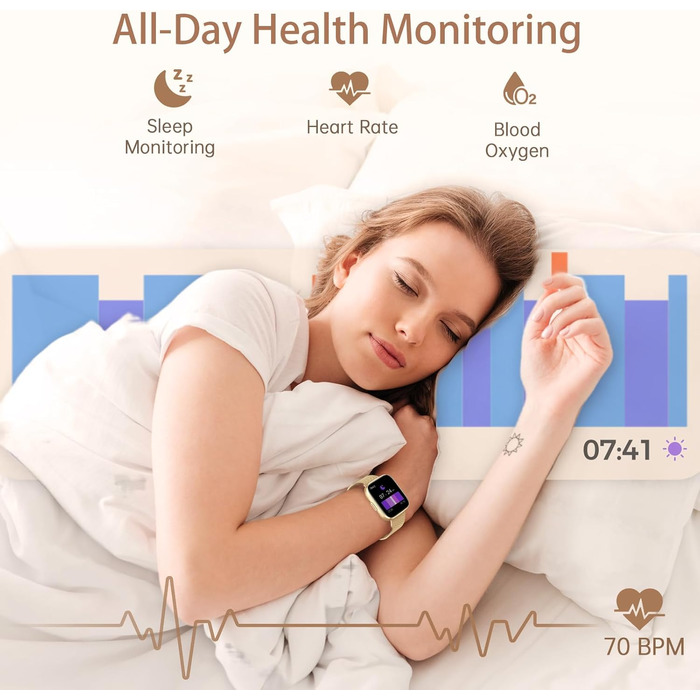 Жіночий смарт-годинник із функцією телефону, сенсорний екран 1,85 дюйма, фітнес-трекер, понад 120 спортивних режимів, водонепроникність IP68, фітнес-годинник із серцевим ритмом, SpO2, монітором сну, крокоміром, смарт-годинник для iOS та Android, золотисти