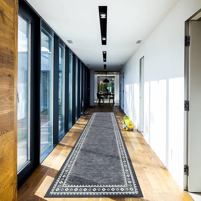 Довга килимова доріжка 66 x 300 см, що миється, нековзка доріжка, килим для передпокою, кухонна доріжка, міцний килимок для вхідних дверей, передпокою, входу, кухні, спальні (сірий) сірий 66 x 300 см