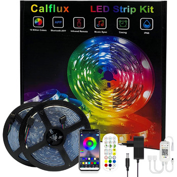 Світлодіодна стрічка calflux 10 м, 300 світлодіодів RGB світлодіодна стрічка водонепроникна IP65,12 В зі зміною кольору з додатком Керування Bluetooth, синхронізація з музикою, додаток для освітлення будинку, Кюче, Спальня, Водонепроникний, Вечірка