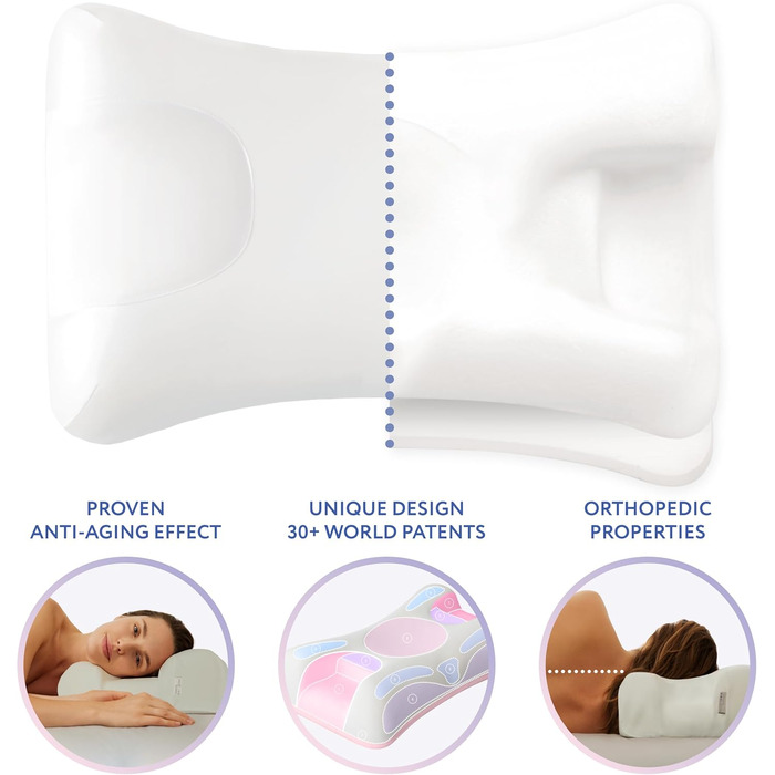 Подушка Sleep&Glow Omnia проти зморшок - подушка проти старіння та зморшок під час сну - розроблена ортопедами - регульована по висоті - для сну на спині та на боці