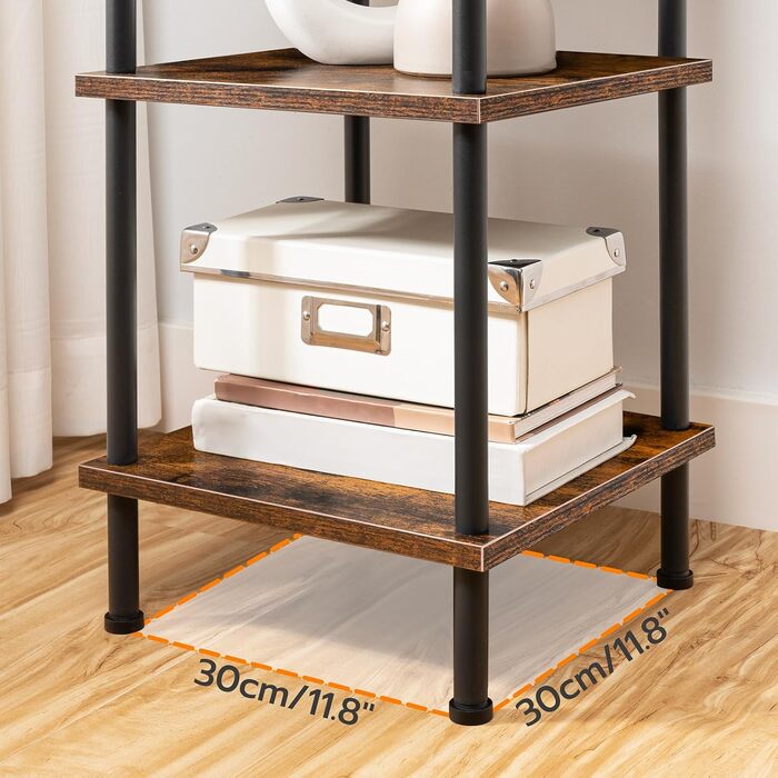 Полиця HOOBRO, 6-ярусна книжкова шафа, вузька кутова полиця, окремостояча полиця, промислова полиця, полиця для зберігання, офісна полиця, відкриті полиці для вітальні, спальні, балкона, кухні, вінтажний коричневий EBF55CJ01 Вінтажний коричневий чорний 30