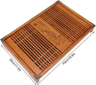 Піднос для чайної церемонії Гунфу, дерев'яний, з великим резервуаром для води та орхідеями, для чайної церемонії Гунфу, 28 x 43 см