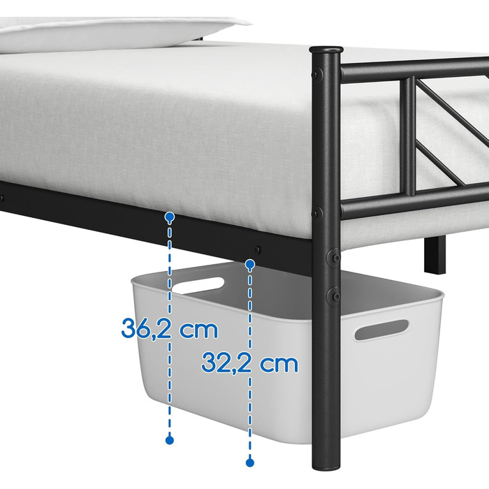 Металеве ліжко Yaheetech 90 x 200 см Мінімалістичний каркас ліжка з узголів&39ям Гостьове ліжко з рейковою основою для спальні Гостьова кімната 32 см Висота під ліжком Чорний колір 90 x 200 см