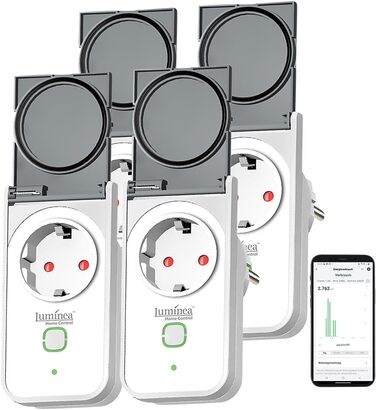 Енергозберігаюча розетка Luminea Home Control 4-стороння зовнішня розетка WiFi, лічильник витрат електроенергії, додаток, Matter (розетка Wi-Fi Smart Life, розумна розетка TUYA)