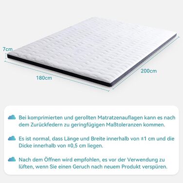 Наматрацник Storeo Basics Comfort з піни з ефектом пам&39яті, плюшевий, 180 x 200 см, висота 7 см, білий 180 x 200 x 7 см