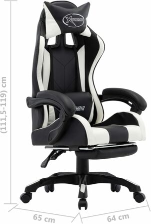 Ігрове крісло з підставкою для ніг, біла та чорна штучна шкіра, офісне крісло, крісло для відпочинку, письмове крісло для вітальні, офісу, спальні