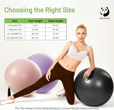 Вибухобезпечний гімнастичний м&39яч Slim Panda, потовщений м&39яч Pezzi 55-85 см з насосом, тренувальний м&39яч для вагітних, фітнес, тренування балансу світло-рожевого кольору 65 см