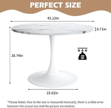 Сучасний круглий обідній стіл, простий обідній стіл для відпочинку, круглий стіл на підставці, бістро-стіл для сніданку на 2-4 особи, журнальний столик, договірний стіл для кухні, їдальні, вітальні та офісу (мармур, 80 см)