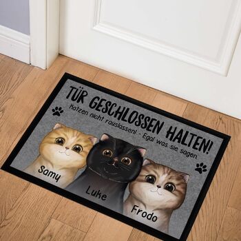 Персоналізований килимок для котів (1-3) з іменем - подарунок для власників котів, мами-кішки, тата-кішки - нековзний та миється - чорний - 60x40 см