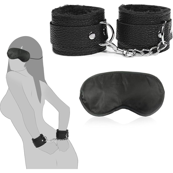 Наручники Секс-ліжко Плюш і маска для очей, Набір обмежень для звязування, Наручники Секс-ліжко з завязаними очима, Жорсткі іграшки для BDSM, Секс-набір обмежень, Набір обмежень для BDSM, Секс-іграшки Обидва