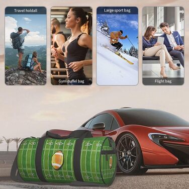 Дорожня сумка з принтом губ у чорно-білу смужку, кругла форма, великий об'єм, легка та міцна, ідеальний подарунок для походів, відпустки, ділових поїздок та іншого, з дизайном американського футбольного поля