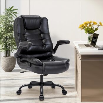 Ергономічне офісне крісло IWMH, регульоване по висоті крісло для роботи, обертове крісло зі штучної шкіри, висока вантажопідйомність та дихаюче крісло для керівника для домашнього офісу та офісу (чорне)