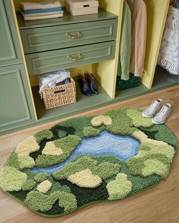 Килимок для ванної DEXI Moss, Ультратовстий, М&39який, Зелений, Нековзний, Миється, Килимок для ванної, Водопоглинаючий, Мікрофібра, Килимки для душу, Раковини, Спальні, 51 x 81 см, Мохово-зелений 51 x 81 см (Овал) Зелений мох