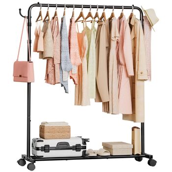 Багатофункціональна вішалка для одягу Yorbay з регульованою висотою на колесах міцна металева вішалка для одягу з полицею для багажу - компактна вішалка для одягу для спальні та пральні (117,5 см) чорного кольору 117,5 см