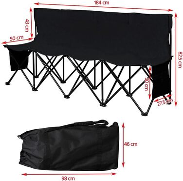 Лавка для кемпінгу Yaheetech, складна лавка, запасна лавка, футбольне сидіння, складна лавка для 4 осіб з сумкою для перенесення, чорна, 184x50x82,5 см
