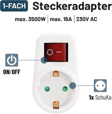 Перемикається розетка з вимикачем 1-сторонній - Шуко розетка вимикач 2-контактний, перехідна вилка з вимикачем, вилка з вимикачем, розетки з вимикачем, розетка перехідник з вимикачем, 3 шт.