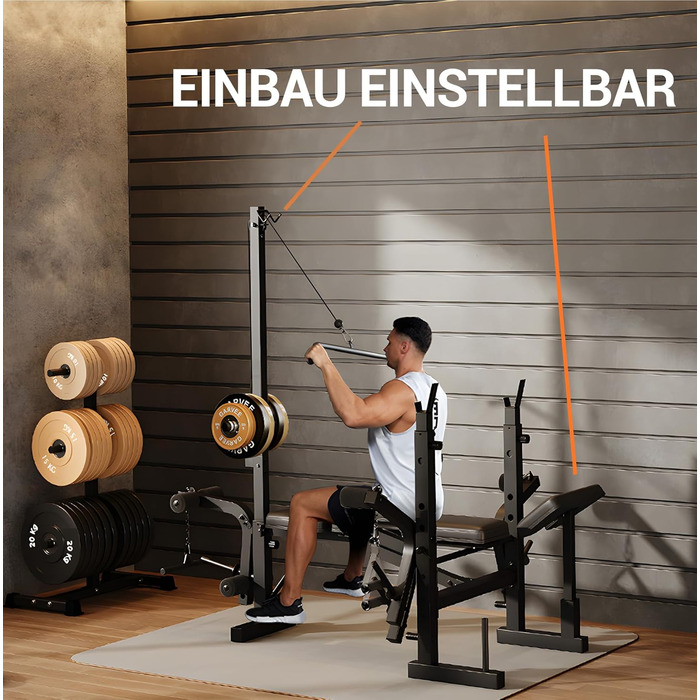 Багатофункціональний складний та регульований комплект лав для штанги, фітнес-обладнання для домашнього використання зі стійкою для штанги, вежею для тяги найширшого м&39яза, блоком для троса, лавою для тренувань &quotметелик&quot та тренажером для згинан