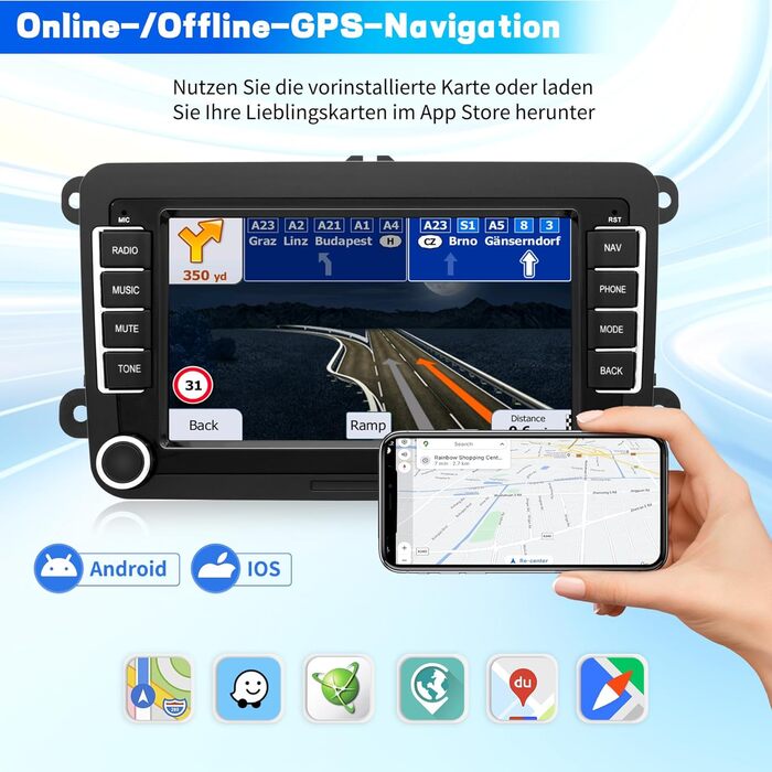 Автомагнітола для VW Passat Golf Polo Caddy Bettle Touran Tiguan Jetta Seat Skoda, система Android 12 2G64G, 7-дюймовий сенсорний екран Carplay Android Auto GPS Navi WiFi Bluetooth FM RDS радіо
