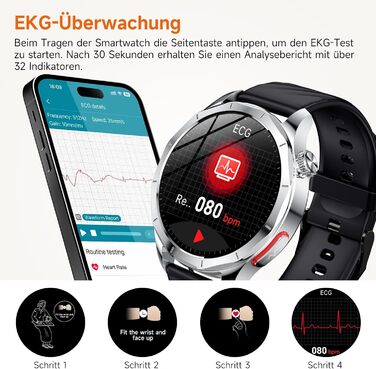 Новий смарт-годинник 2026 року для чоловіків з ЕКГ/ВСР/монітором батареї/ІМТ/сечовою кислотою, 1,43-дюймовий AMOLED-годинник для здоров&39я з 24-годинним зворотним тиском, SpO2, апное, монітором сну, екстреним викликом SOS, фітнес-годинник для Android/iOS