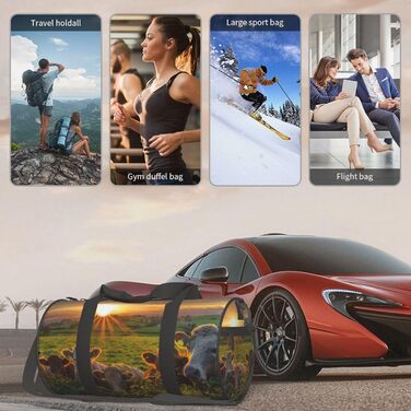 Спортивна сумка, дорожня сумка, сумка для подорожей, з принтом корівки, сумка на нічліг, чорна, універсальний розмір