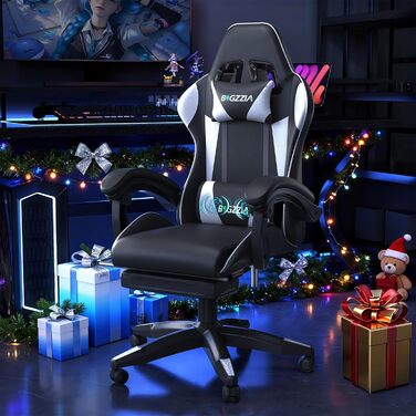 Ігрове крісло bigzzia з функцією масажу та висувною підставкою для ніг, ергономічне поворотне крісло, регульована спинка 90-135, м&39яке ігрове крісло з масажною поперековою подушкою та підголівником, біле