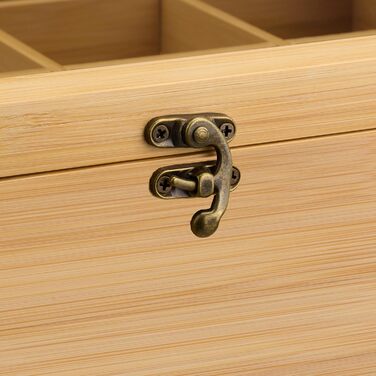 Чайна коробка Relaxdays, 12 відділень, для зберігання чайних пакетиків, бамбук, чайна скринька з оглядовим віконцем, ВxШxГ 11 x 32 x 28 см, натуральний колір