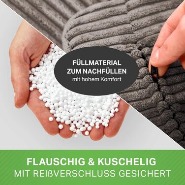Пуф-подушка Зелена квасоля 45x25 см з наповнювачем з EPS-бісеру та вельветовою тканиною, подушка для підлоги, шезлонг, сидіння, пуф, крісло, дитячий, дорослий, тканина, табурет, місце для зберігання, антрацитовий вельветовий пуф - 45 x 25 см - антрацитови