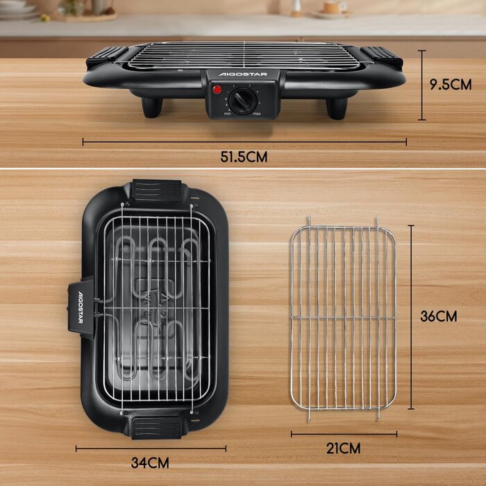 Бездимний настільний гриль Барбекю електричний гриль Електричний гриль-барбекю 2000 Вт з антипригарним покриттям, поверхня гриля 3