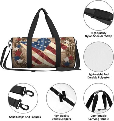 Спортивна сумка для подорожей, дизайн Американський патріотичний принт, Чорний колір, Універсальний розмір