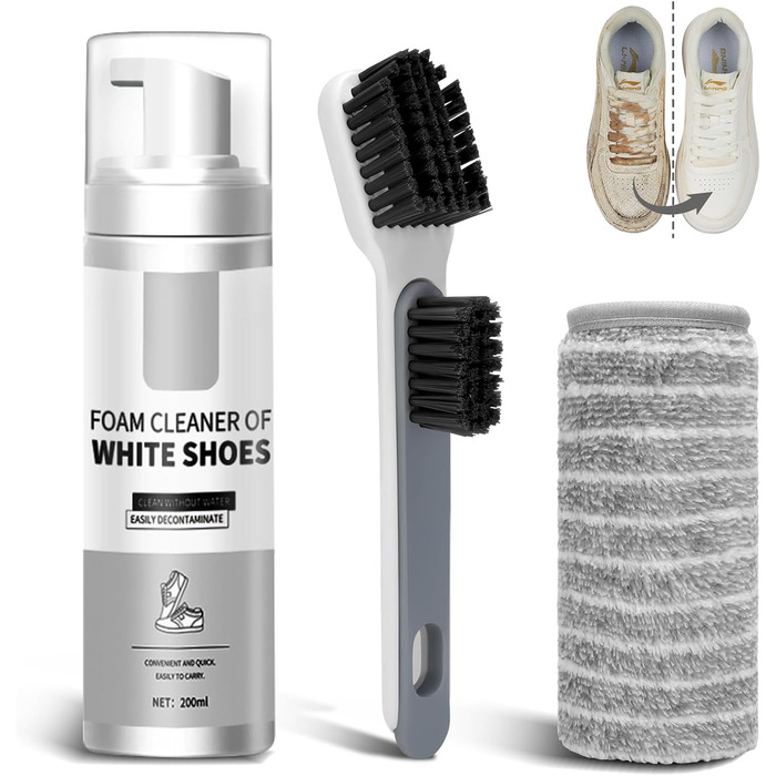 Г White Shoe Cleaner Shoe Cleaner Sneakers Kit Sneaker Cleaner Набір для чищення взуття зі щіткою та рушником для білого взуття, шкіри, трикотажу, чобіт, полотна, замші, PU, тканини, 190,6