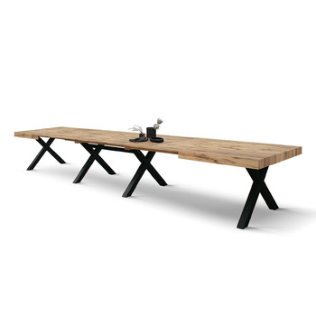 Розкладний стіл PAZZO DESIGN Roberta, стіл для вітальні, кухонний стіл, рустикальний дуб, чорні Х-подібні ніжки, від 180 до 480 см, зроблено в Італії - id2005