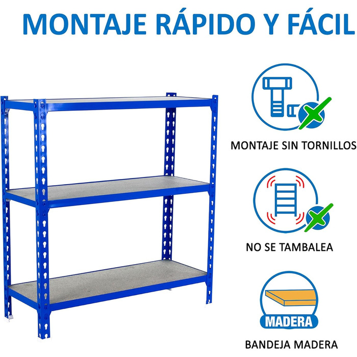 Стелаж Simon Rack для важких умов експлуатації, 1000x1100x400 мм, вантажопідйомність до 200 кг, 3 регульовані полиці, панелі МДФ, підвальний стелаж, стелаж для зберігання, синій/дерев&39яний - Simonclick синій/дерев&39яний 1000x1100x400