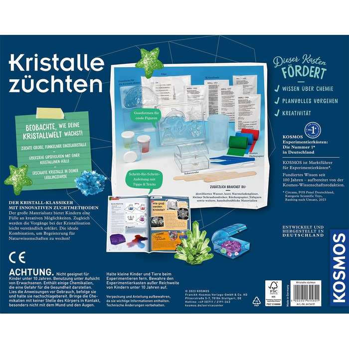 Вирощування кристалів - Вирощування захопливих кристалів - Повний набір, блискучі кристали, скриня зі скарбами, прикраса, набір для експериментів - для дітей віком 10-14 років, 645601