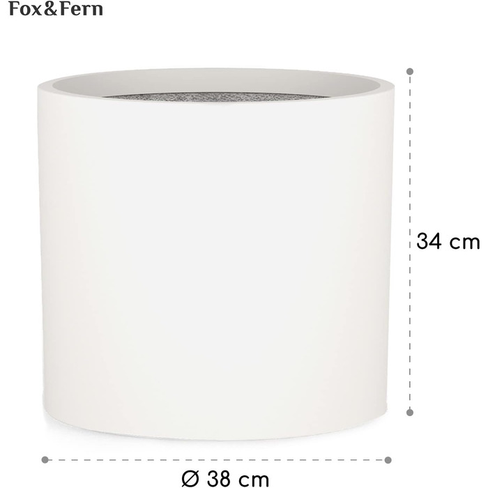 Горщик для рослин Fox&Fern XL - Великий квітковий горщик з дренажним отвором - Висота 34 см - Горщики для кімнатних рослин - Діаметр 38 см - Великі горщики - Горщик для рослин - Матово-білий 15 дюймів