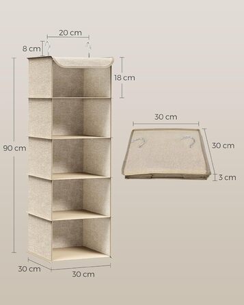 Підвісний органайзер SONGMICS, набір з 2 шт. , органайзер для шафи, підвісна полиця, підвісне місце для зберігання, складаний та компактний, металеві гачки та бамбукові вставки, текстура, що нагадує лляну тканину, пісочно-бежевий RCH005Y02 Пісочно-бежевий
