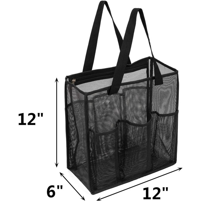 Великий сітчастий мішок для душу, портативний, з прозорим ПВХ пакетом на блискавці, чорний