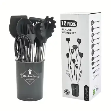 Силіконовий набір кухонного приладдя Vialex B09V7MPSPZ, 12 предметів, сірий