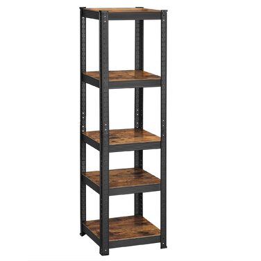 Окремостояча полиця SONGMICS, книжкова полиця, полиця для зберігання, 5 полиць, регульована, 37 x 37 x 150 см, вантажопідйомність до 400 кг, для кухні, вітальні, вінтажний коричнево-чорний GLR037B01