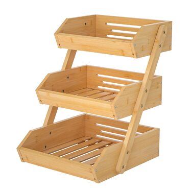 Бамбуковий кошик для фруктів, 3-рівнева миска для зберігання фруктів та овочів, ідеально підходить для кухонної стільниці, декоративне сховище для дому, коричневий, 3 яруси