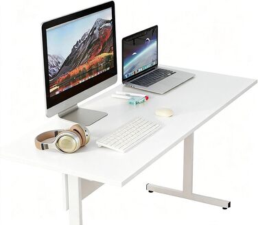 Письмовий стіл 80 x 50 см, офісний стіл з цільною дерев&39яною стільницею, комп&39ютерні столи для офісних робочих місць, стіл для спальні та вітальні, білий 0,8 x 0,5 м