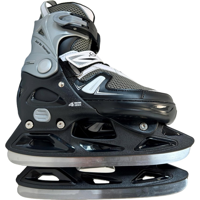 Ковзани Cox Swain Push з регулюванням, взуття для катання на ковзанах для дітей, підлітків та дорослих вагою до 100 кг, попередньо заточене лезо з нержавіючої сталі, м&39який черевик, чорний розмір S (33-36) чорний L (40-43)