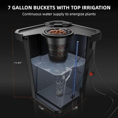 Гідропонна система вирощування Spider Farmer DWC з глибоководною культурою на 7 галонів, новим трикутним дизайном кришки, циркуляційною крапельною садовою системою з крапельним набором у горщиках, повітряним насосом 8 Вт, 2 відра