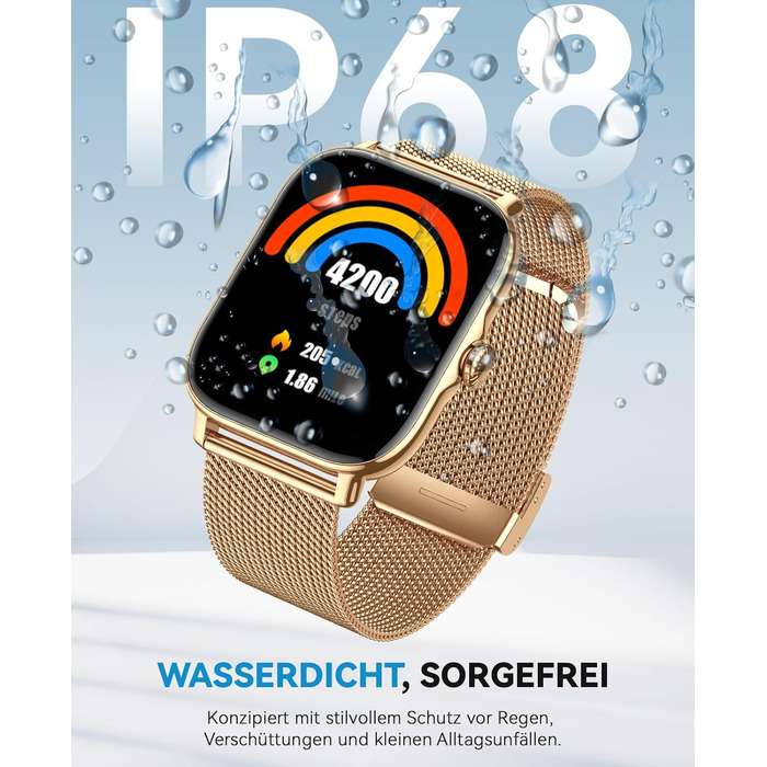 Розумні годинники для жінок та чоловіків, фітнес-годинник, фітнес-трекер з більш ніж 120 спортивними режимами, крокомір, монітор сну, водонепроникність IP68, розумний годинник для Android/iPhone (золотистий, 1.91)