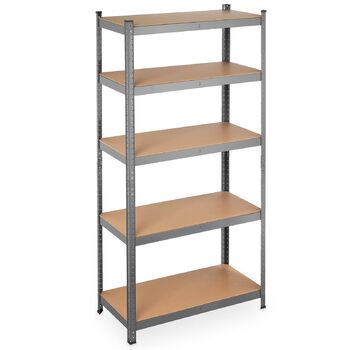 Міцний стелаж 180x90x40 см, металевий стелаж для підвалу та гаража, 5 полиць з МДФ з регульованою висотою, до 875 кг, вставний стелаж, оцинкований, роздільний
