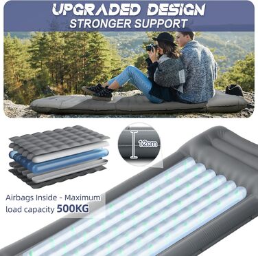 Килимок для сну для кемпінгу, потовщений надлегкий надувний матрац 12 см з подушкою та ножним насосом, водонепроникний надувний килимок для сну невеликого розміру для активного відпочинку, походів, піших прогулянок
